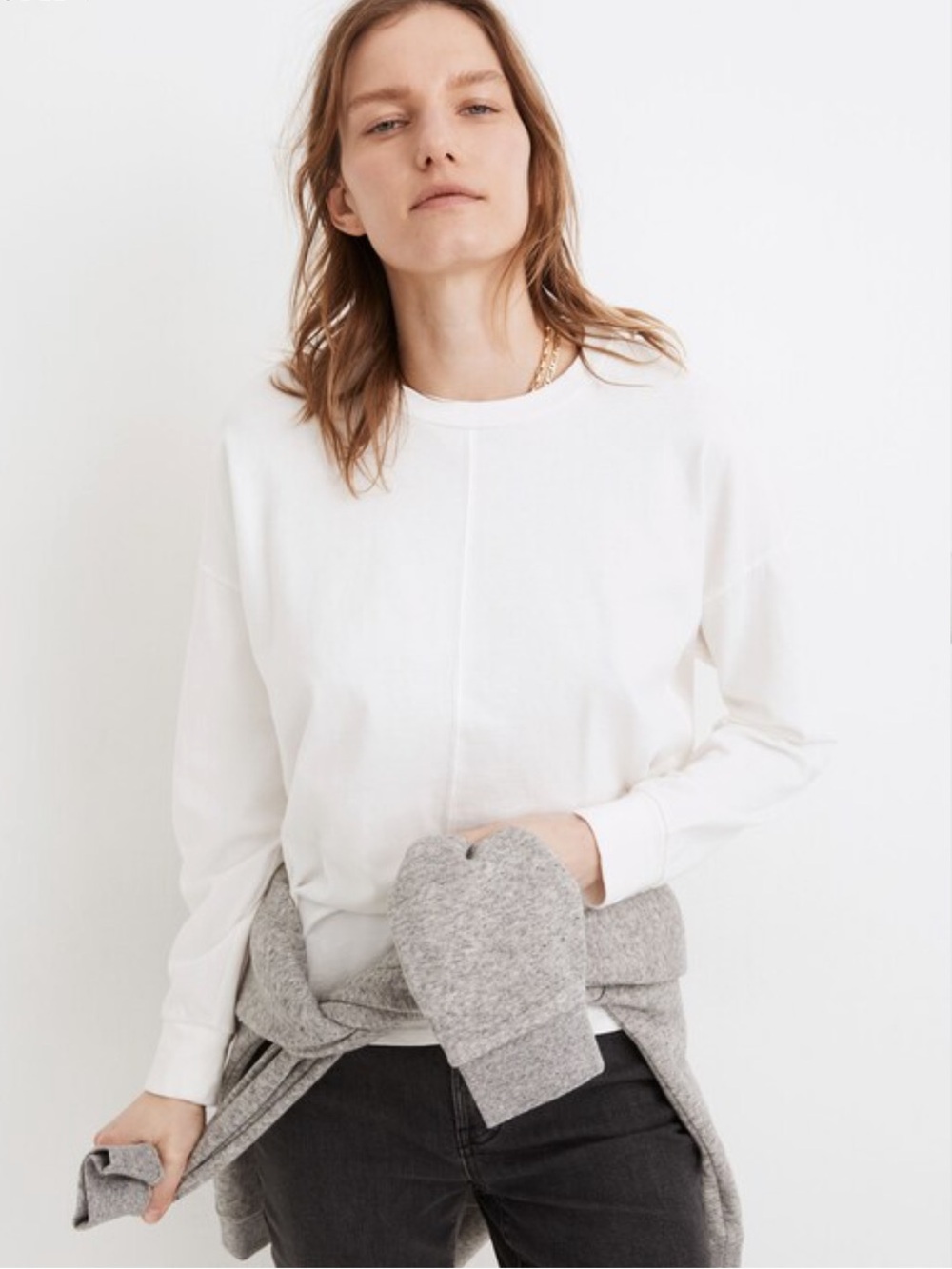 Madewell Women's Re)sourced Cotton Newville Tee Long Sleeve Crewneck Ivory Basic